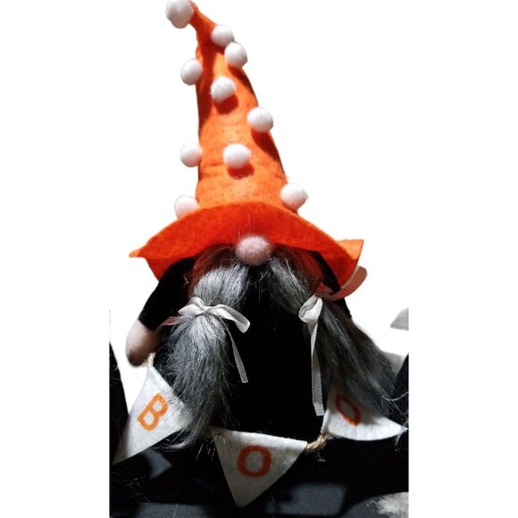Halloween Gnomes With Polka Dot & Plaid Witch Hats Boo Banner Set of 3 - Picture 12 of 13